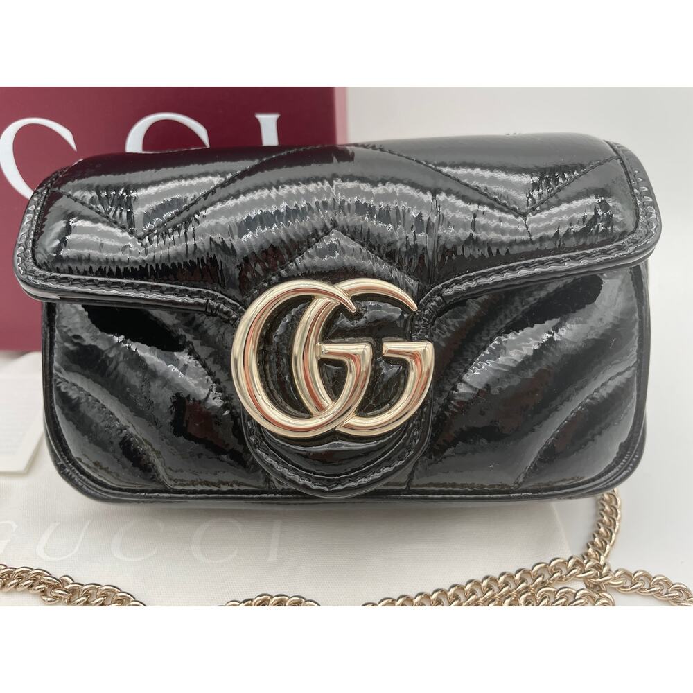 NEW! GUCCI BLACK PATENT LEATHER MARMONT GG CROSSBODY BAG PURSE BOX AUTHENTIC - Picture 5 of 13
